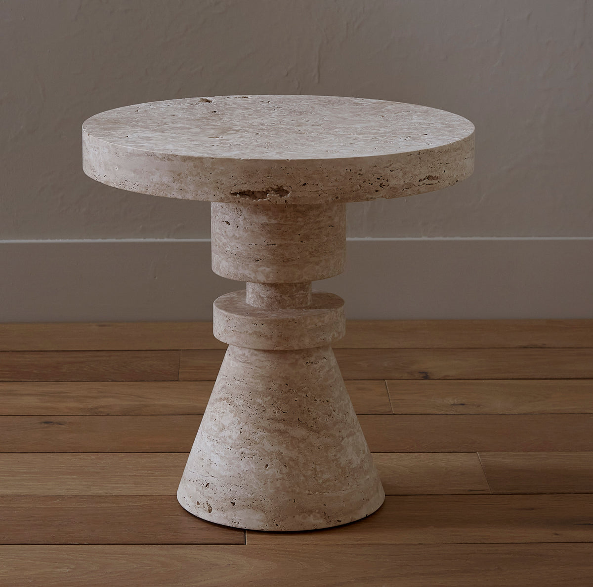 Chess Piece - Side Table - Travertine, Unfilled