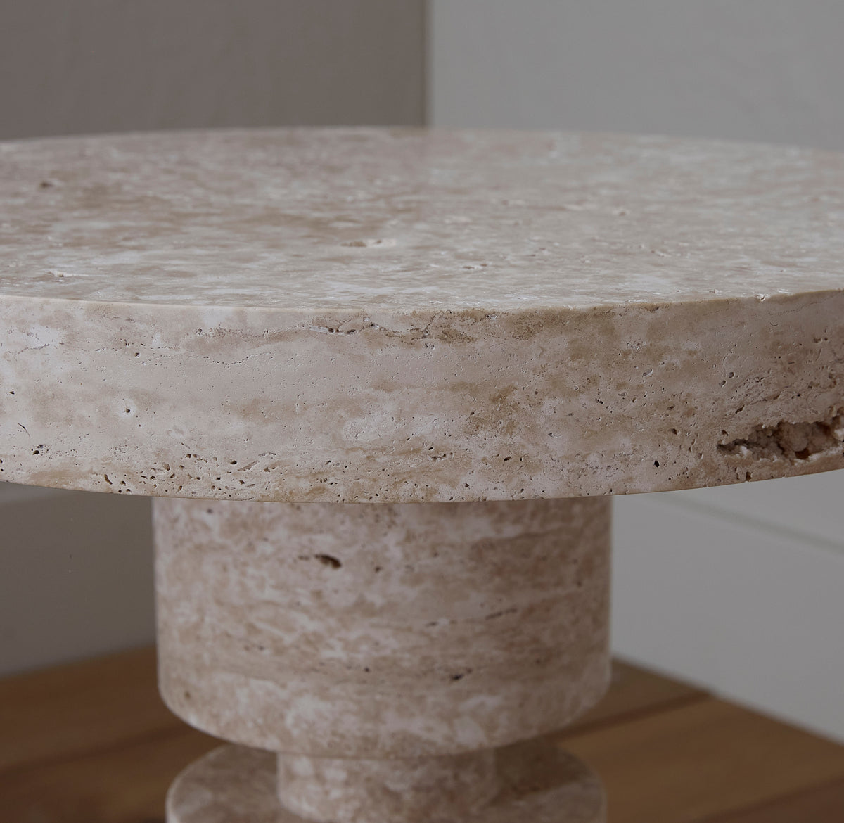 Chess Piece - Side Table - Travertine, Unfilled